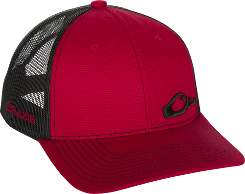 Enid Mesh Back Cap with Drake head logo in lower corner. Classic trucker style with 6-panel construction and adjustable snapback. Cotton/polyester shell with nylon mesh back. High-quality hunting gear and clothing for big game, waterfowl, turkey hunting, and fishing.