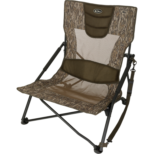 XL Low Profile Hunting Chair: Rugged, foldable chair with mesh seat and padded lumbar support. Perfect for low-profile hunting. Lightweight and easy to carry.