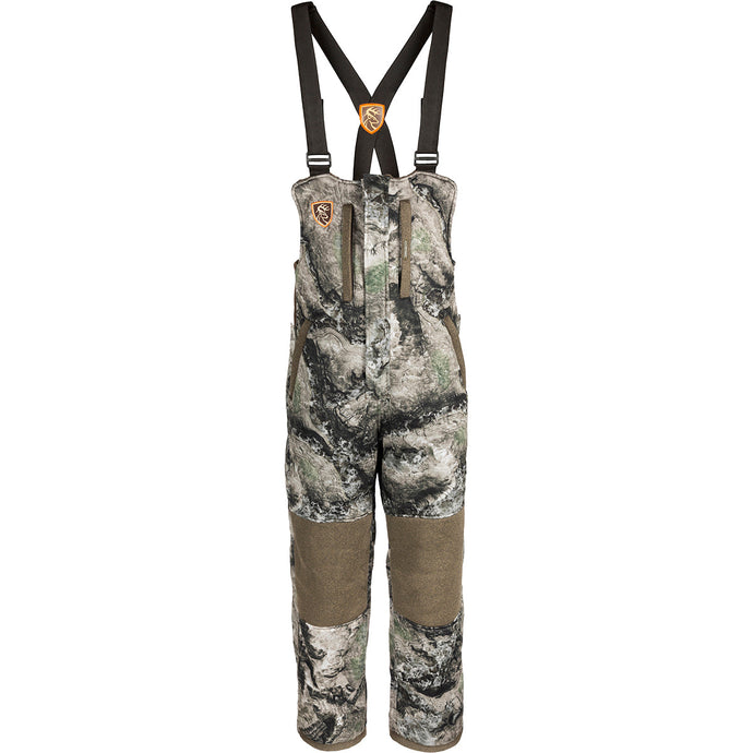 Silencer Bib with Agion Active XL, camouflage overalls with suspenders and vertical pockets for hunting gear.