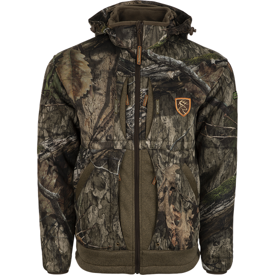 A close-up of the Stand Hunter's Silencer Jacket with Agion Active XL®. Perfect for late season hunting, this heavy-weight jacket features scent control technology and multiple pockets for storage. Stay warm and stealthy with this durable outerwear.