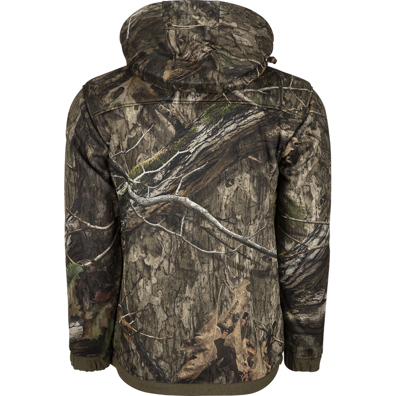 A versatile camouflage jacket for hunters, featuring a removable vest and odor control technology. Perfect for cold fall mornings and cool afternoons.