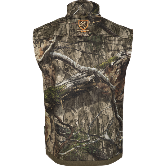 Endurance 3-in-1 Systems Coat with Agion Active XL: Camouflage vest and shirt, deer logo, tree branch, and close-ups of camouflage and tree.
