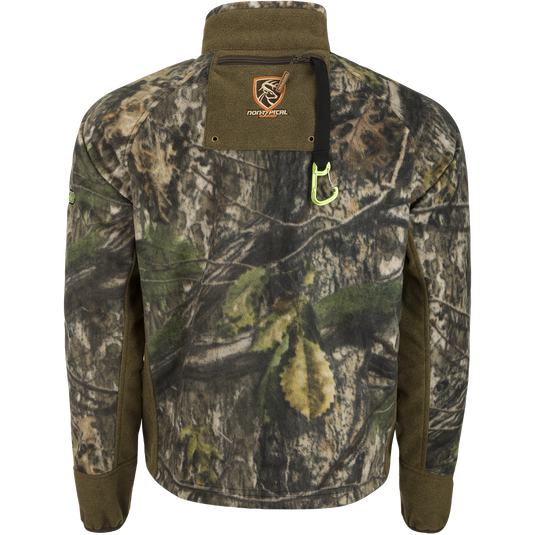 Windproof Layering Jacket with Agion Active XL®: Camouflage jacket with snap hook, carabiner, logo, and bag details. Military-inspired clothing made of 3-layer windproof micro-fleece for ultimate comfort and warmth. Perfect for Fall evenings or Winter mornings.