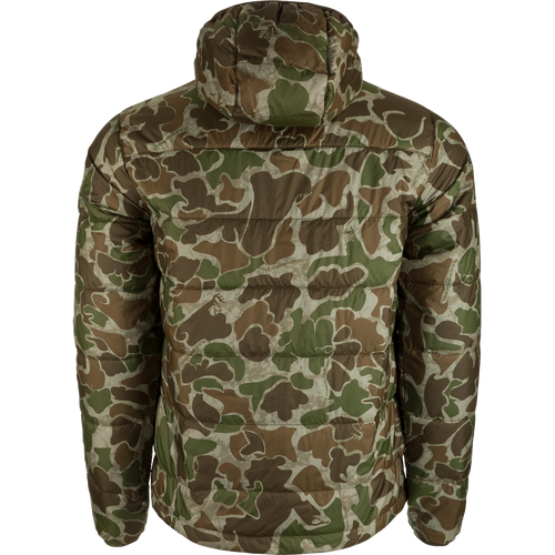 A camouflage jacket with a hood, perfect for cold hunts or chilly nights. Features synthetic down insulation and Agion Active XL® scent control technology.