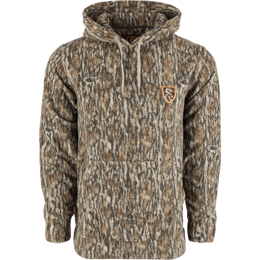 Storm Front Fleece Midweight 4-Way Stretch Hoodie with Agion Active XL: A camo hoodie made of 200g 4-way stretch fleece, perfect for cool days. Features a kangaroo pocket and fleece-lined hood.