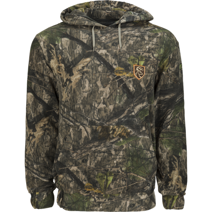 A Storm Front Fleece Midweight 4-Way Stretch Hoodie with Agion Active XL. A camouflage hoodie with a logo, perfect for cool days.