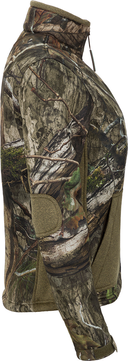 A camouflaged Silencer Jacket for women with Agion Active XL technology, featuring vertical chest pockets.