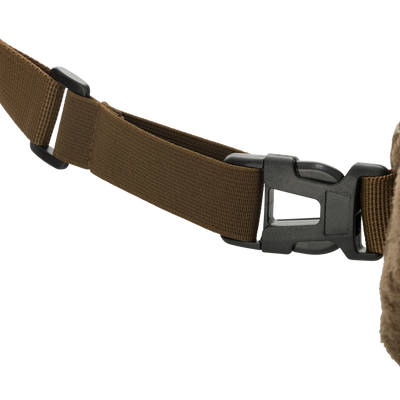 Close-up of the waist belt and quick-release buckle on the Handwarmer Muff with Agion Active XL, showcasing its adjustable and detachable features.