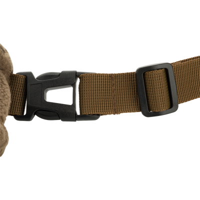 Close-up of the Handwarmer Muff with Agion Active XL's waist belt buckle and strap.