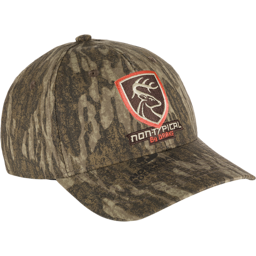 Non-Typical Logo Camo Cap made of 100% cotton twill fabric. Features six-panel construction, mid-profile fit, and hook & loop closure.