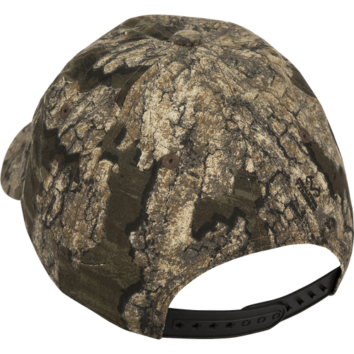 Big Game Technology Patch Camo Twill Cap: Lightweight cotton/polyester cap with camo concealment under the bill. Six-panel construction, snap closure.