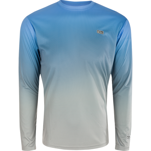 Performance Ombre Dot Long Sleeve Crew, a lightweight, high-tech shirt with cooling, UPF 50, moisture-wicking, and quick-drying features. Perfect for outdoor activities.