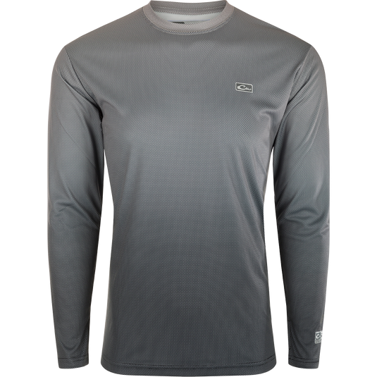 Performance Ombre Dot Long Sleeve Crew, a highly efficient garment with Built-In Cooling, UPF 50, Moisture Wicking, and Quick Drying technologies. Lightweight and breathable, perfect for water and beach activities. Final Sale.