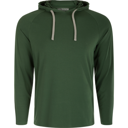 A lightweight, buttery soft bamboo blend hoodie with a drawstring hood. Long sleeve, moisture-wicking, and quick-drying for active wear.