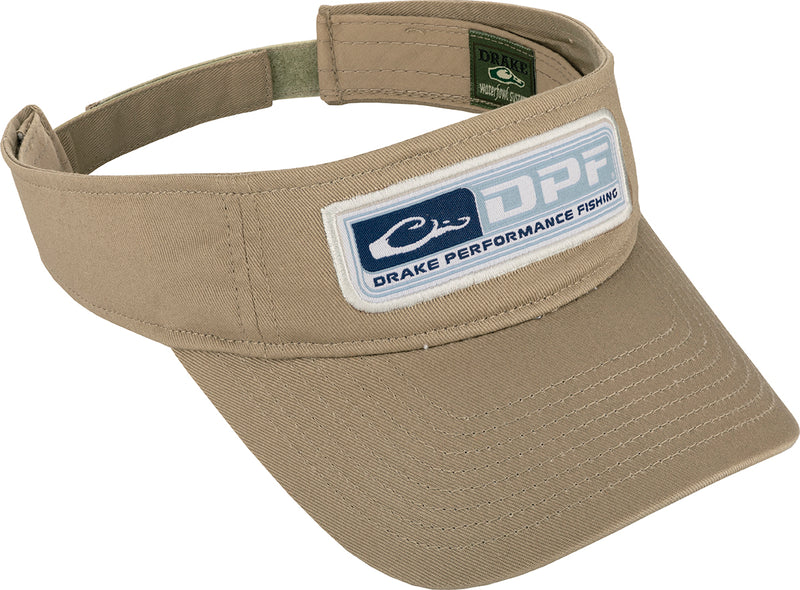 Drake Fishing Logo Visor: Low-profile cotton twill visor with pre-curved bill. Features DPF Drake Performance Fishing logo on the front. Hook & loop closure for proper fit adjustment. Ideal for Shield 4™ DPF Hoodlum Sun Shirt. One size fits most.