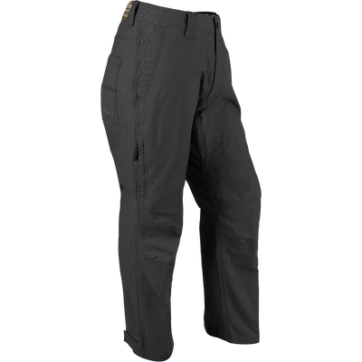 Grey Canvas Waterfowler's Pant: Lightweight cotton canvas pant for under-wader or casual wear. Garment-washed for softness. Features include ankle cuffs, rear pockets, side storage pocket, and zippered fly.