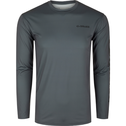 Performance Long Sleeve Crew Solid: Lightweight, cooling fabric with UPF 50, moisture-wicking, and quick-drying features. Ideal for outdoor activities.