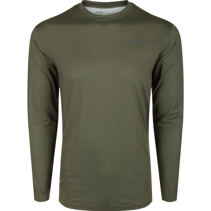 Performance Long Sleeve Crew Solid, a lightweight, moisture-wicking, and quick-drying green shirt with UPF 50 sun protection. Ideal for outdoor activities.