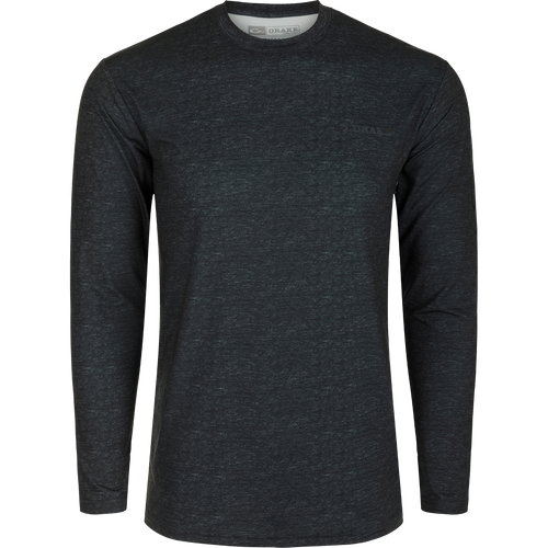 A lightweight black long-sleeved Performance Crew shirt with cooling, moisture-wicking, and quick-drying features. Perfect for outdoor activities like hunting and fishing.