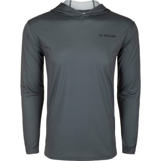 Performance Long Sleeve Hoodie Solid, a versatile garment with Built-In Cooling, UPF 50, Moisture Wicking, Breathable Stretch, and Quick Drying. Lightweight and perfect for all weather conditions.