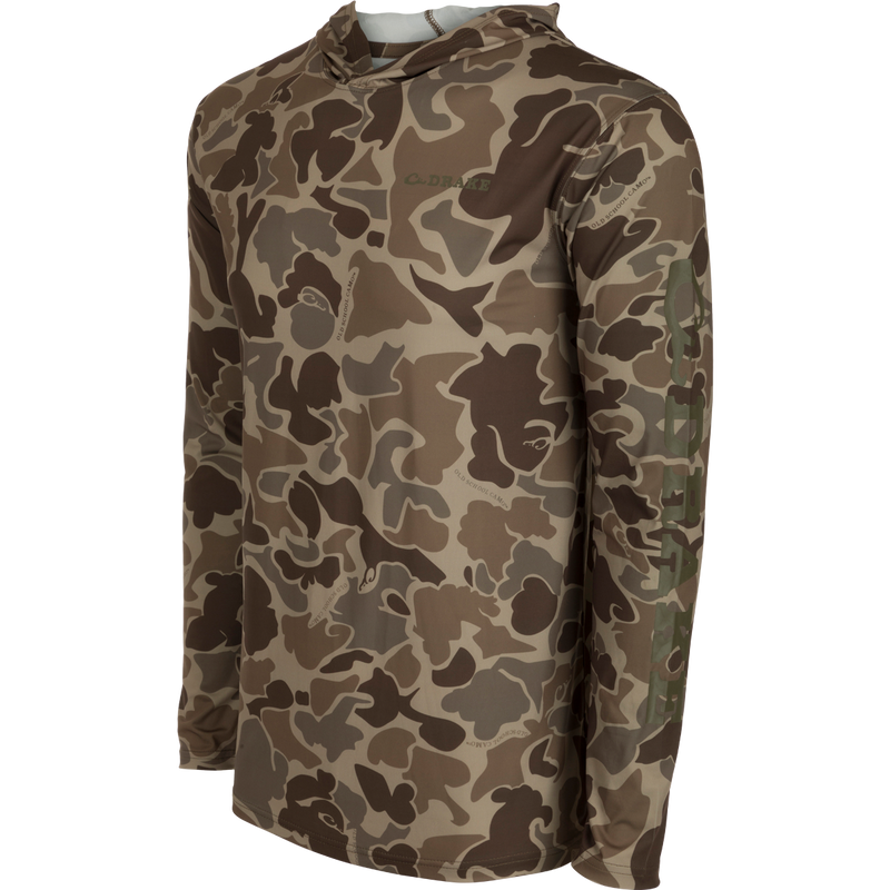 A versatile Performance Hoodie with exceptional functionality. Lightweight fabric with Cooling, UPF 50, Moisture Wicking, and Quick Drying. Exclusive Old School Camo pattern.