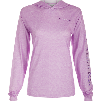 Women's Performance Hoodie Heather, a versatile garment from Drake's collection. Lightweight fabric with Built-In Cooling, UPF 50, Moisture Wicking, Breathable Stretch, and Quick Drying. Perfect for beach, water, or any adventure.