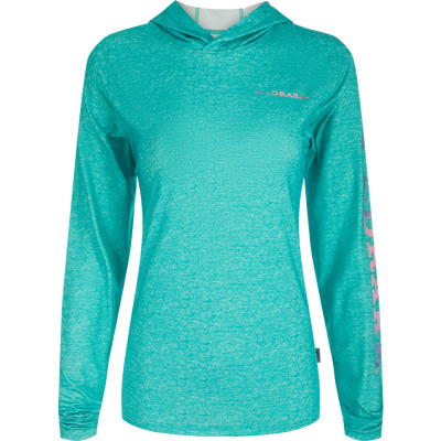 Women's Performance Hoodie Heather - a versatile garment from Drake's collection. Built-In Cooling, UPF 50, Moisture Wicking, Breathable Stretch, and Quick Drying. Lightweight at 145 GSM. Perfect for beach, water, or any adventure.
