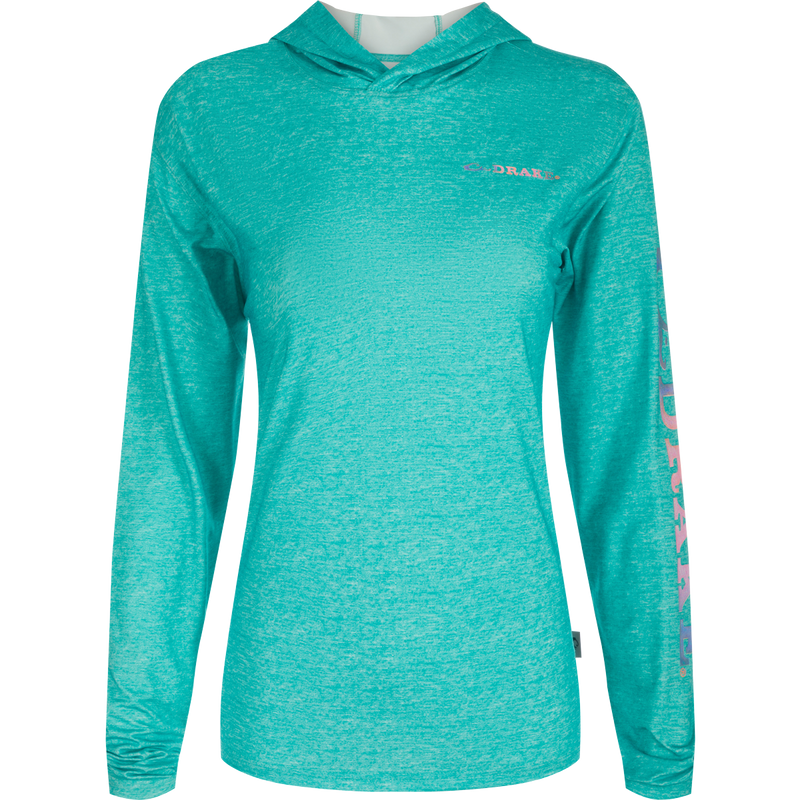 Women's Performance Hoodie Heather - a versatile garment from Drake's collection. Built-In Cooling, UPF 50, Moisture Wicking, Breathable Stretch, and Quick Drying. Lightweight at 145 GSM. Perfect for beach, water, or any adventure.