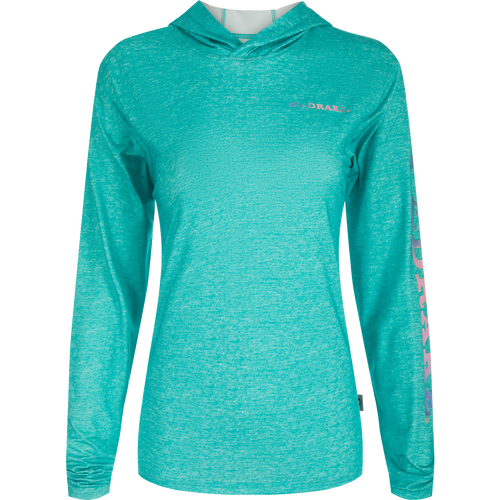 Women's Performance Hoodie Heather - a versatile garment from Drake's collection. Built-In Cooling, UPF 50, Moisture Wicking, Breathable Stretch, and Quick Drying. Lightweight at 145 GSM. Perfect for beach, water, or any adventure.