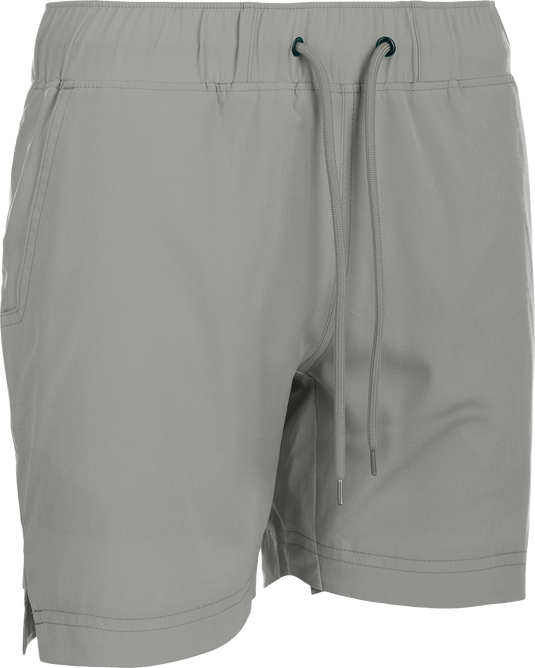 Women's Commando Lined Short 7" - A versatile grey shorts with 4-way stretch and built-in liner. Features scalloped hem, pockets, and adjustable drawstring.