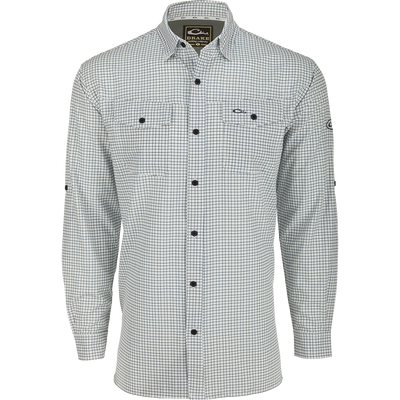 Traveler's Mini Grid Long Sleeve Shirt: Lightweight, breathable fabric with Four Way Stretch for comfort. Split tail hem. Ideal for the man on the go.