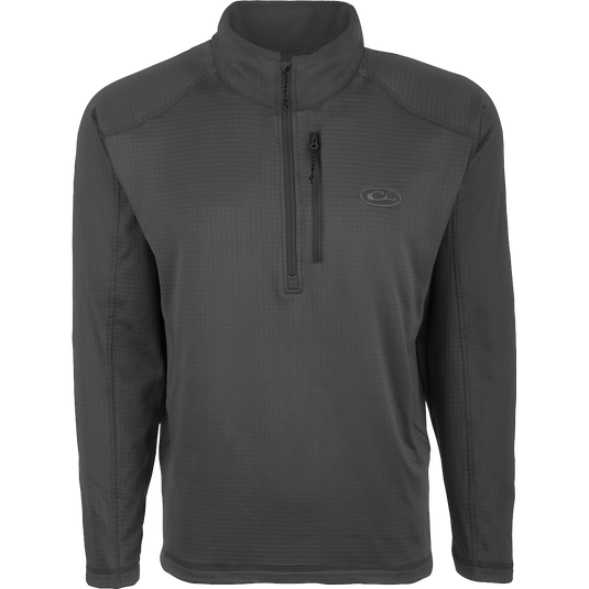 MST Breathelite 1/4 Zip Pullover: A grey jacket with a zipper, providing ultralight insulation and moisture management for active outdoorsmen. Constructed of stretch polyester micro-fleece with a soft grid-fleece backing for comfort. Raglan sleeves allow improved range of motion.