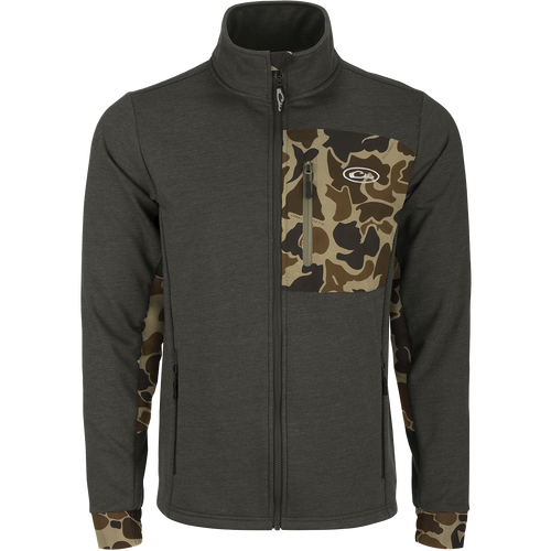 Hybrid Windproof Jacket: A functional, mid-weight jacket with a two-tone design. Features include a left chest pocket and zippered slash pockets. Perfect for cool fall days and nights.