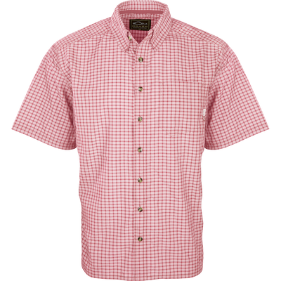 A lightweight, breathable Featherlite Check Shirt with hidden button downs and a left chest pocket. Perfect for hot summer days.