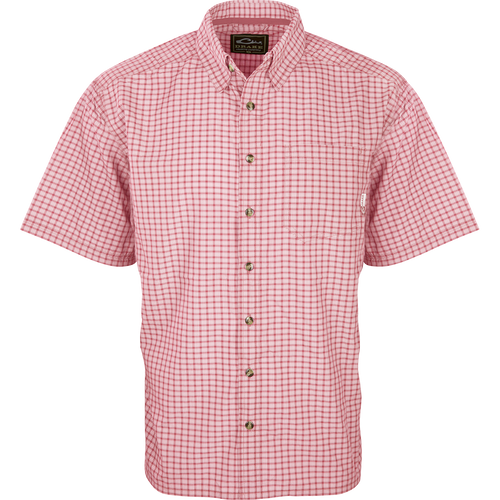 A lightweight, breathable Featherlite Check Shirt with hidden button downs and a left chest pocket. Perfect for hot summer days.