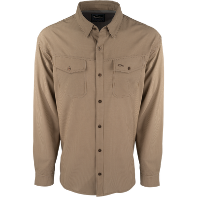 A lightweight, wrinkle-resistant Traveler's Check Shirt L/S with four-way stretch for freedom of movement. Moisture-wicking and breathable, perfect for the man on the go. Two chest pockets with button flaps.
