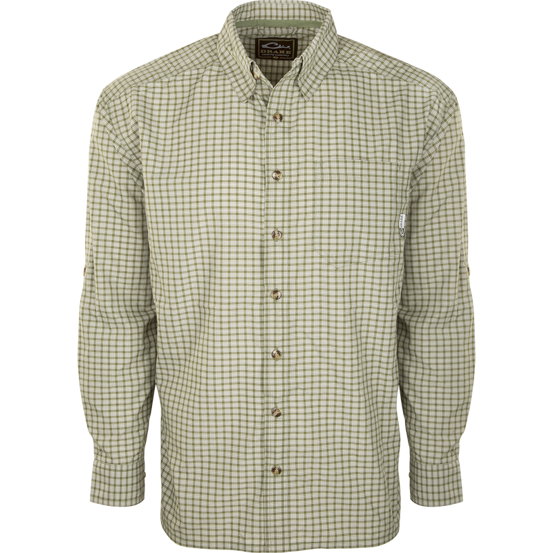 FeatherLite Check Shirt L/S: Lightweight, breathable shirt with quick-drying FeatherLite™ fabric. Features hidden button-down collar and left chest pocket. Perfect for hot summer days.