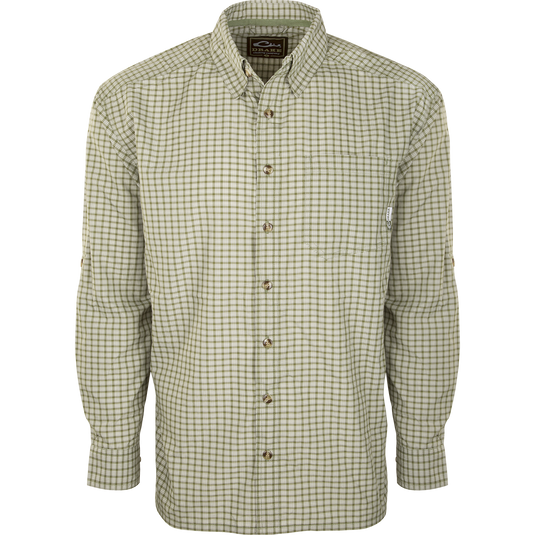 FeatherLite Check Shirt L/S: Lightweight, breathable shirt with quick-drying FeatherLite™ fabric. Features hidden button-down collar and left chest pocket. Perfect for hot summer days.