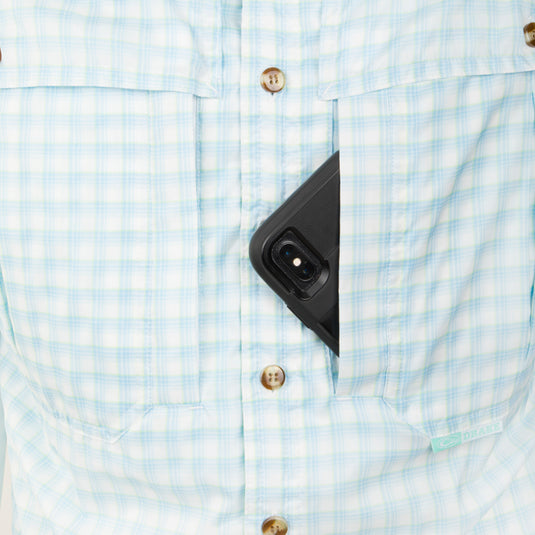 FeatherLite Plaid Wingshooter's Shirt S/S: A cell phone in the shirt pocket of this lightweight, breathable hunting shirt.