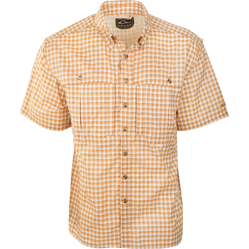 FeatherLite Plaid Wingshooter's Shirt S/S: Lightweight and breathable shirt with a button-down collar, vented back, and large chest pockets.