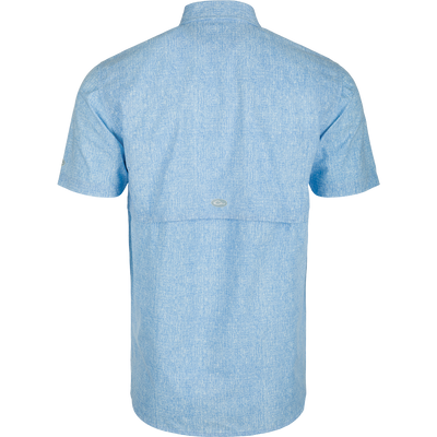 Heritage Heather Shirt S/S: A performance shirt made of 100% polyester micro mesh. Lightweight, moisture-wicking, and quick-drying. Features include a hidden button-down collar, vented cape back, and two chest pockets. Perfect for outdoor activities or office wear.