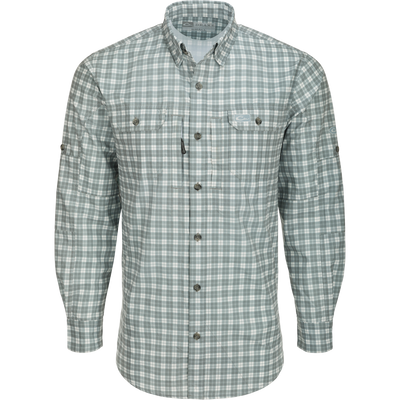 Hunter Creek Check Plaid Shirt L/S: A classic fit, long-sleeved shirt with hidden button-down collar, vented back cape, and button-through flap chest pockets. Lightweight, moisture-wicking, and UPF30 rated for sun protection.