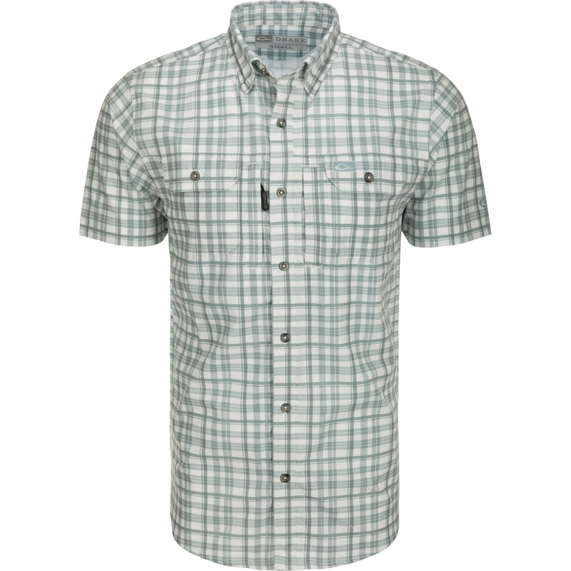 Hunter Creek Window Pane Plaid Shirt S/S: A lightweight, moisture-wicking shirt with hidden button-down collar, vented back, and multiple pockets.