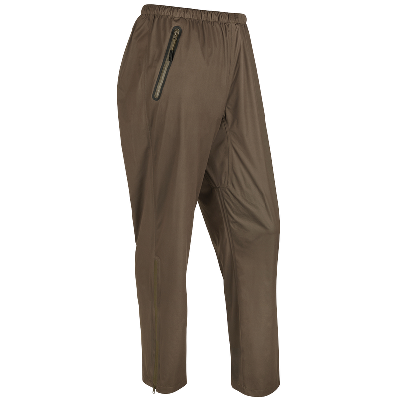 Tempest Ultralight Packable Rain Pant - Waterproof/windproof/breathable brown pants with zipper and pockets. Perfect for spring showers.