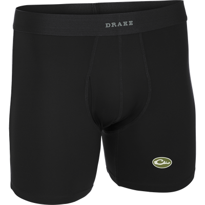 Commando Boxer Brief: A black boxer briefs with a logo, offering four-way stretch, moisture-wicking fabric, and a functional fly for ultimate comfort and freedom of movement.