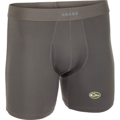 A close-up of the Commando Boxer Brief, a comfortable and stretchy undergarment with moisture-wicking technology and a functional fly.