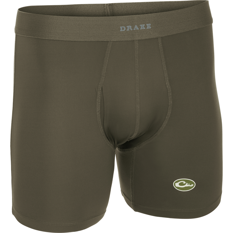 A close-up of the Commando Boxer Brief, a comfortable men's underwear with four-way stretch, moisture-wicking fabric, and functional fly.