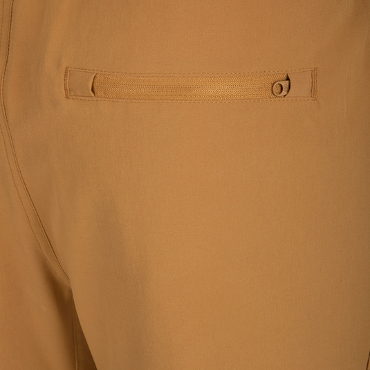 A close-up of the Commando Lined Volley Short 7" pocket, showcasing its versatile design with hidden zippers and clean lines.