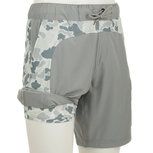 Commando Lined Board Short 9" - A versatile pair of shorts with a camouflage pattern, built-in liner, and multiple pockets for storage.