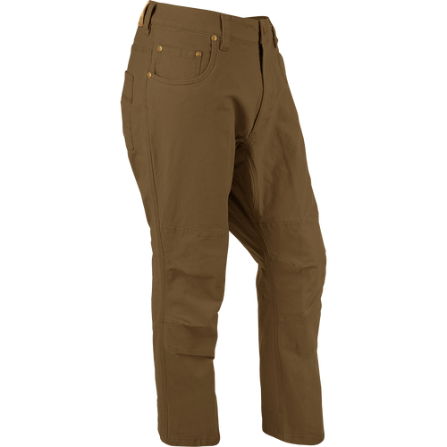 A pair of Drake Stretch Canvas Pants with classic five-pocket design, built-in stretch, and reinforced back leg cuffs for durability.